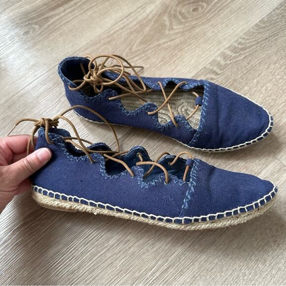 Tory Burch Espadrille Womens 7 Blue Casual Lace Up - Picture 2 of 5